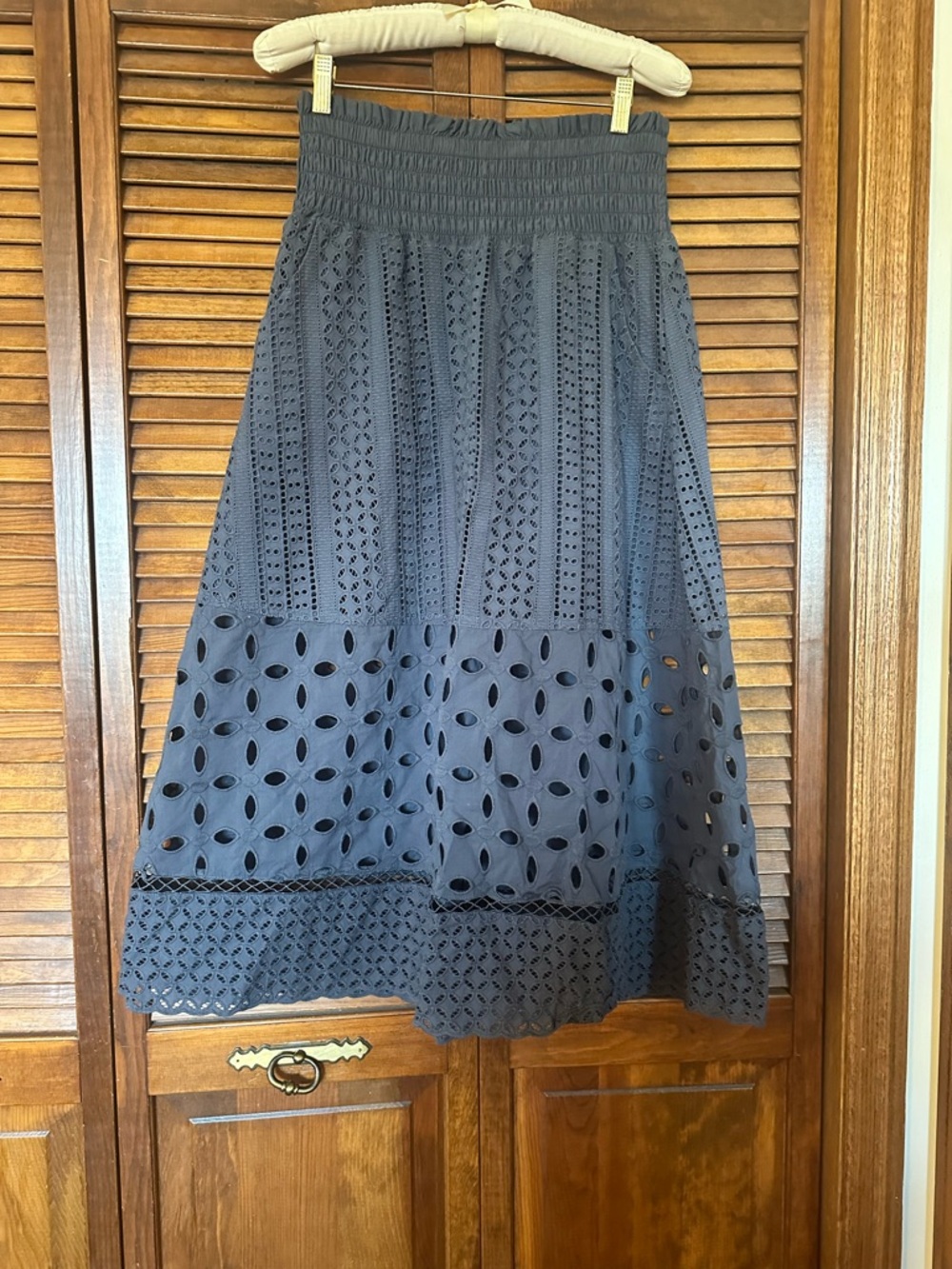 Wrap London indigo steel blue Broderie Eyelet Midi Skirt size 10. - Picture 10 of 15